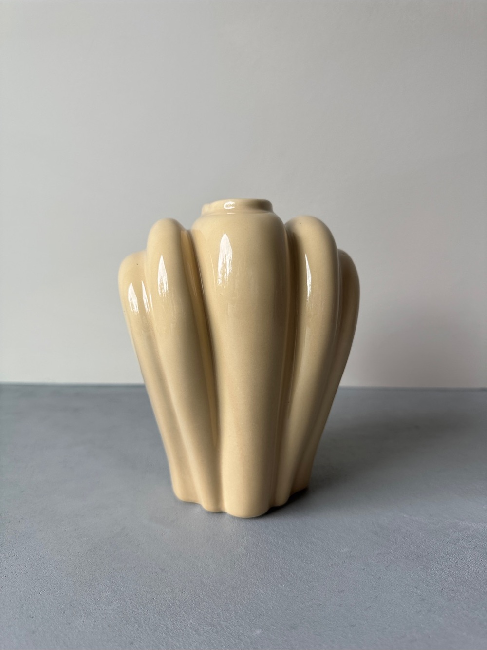 Vintage MCM Butter Yellow Cream Art Deco Vase